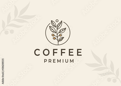 Coffee Leaf logo vector icon template download color line art outline