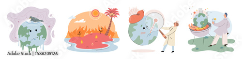 Climate change weather global greenhouse warming risks metaphor concept. Save planet. Compared planet with renewable eco resources consumption global warmings burning alternative. Environment Day
