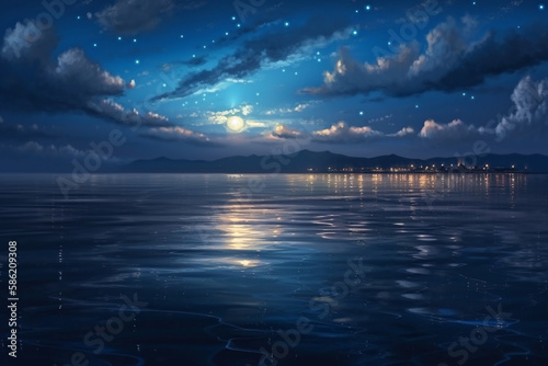 Reflection of the starry sky on the sea surface. AI Generated