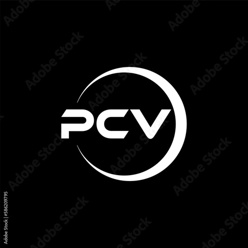 PCV letter logo design with black background in illustrator, cube logo, vector logo, modern alphabet font overlap style. calligraphy designs for logo, Poster, Invitation, etc.