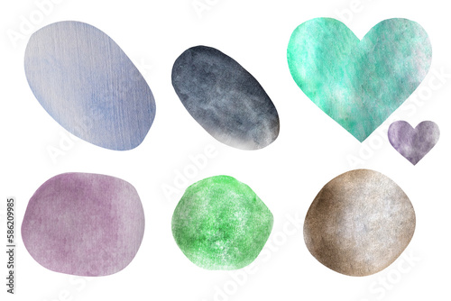 Watercolor spots of different shapes.A set of watercolor circles. Watercolor spots drawing.