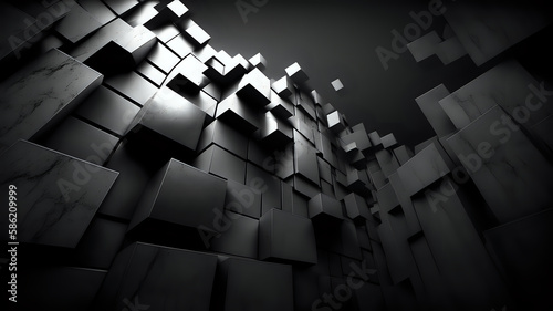 Wall of black cubes, technology Backdrop, Background / Wallpaper, Home Screen / Lock Screen, Desktop Background, generative ai