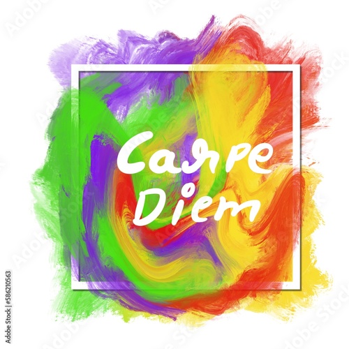 Carpe Diem Colorful Painting Blobs Square Frame Text photo