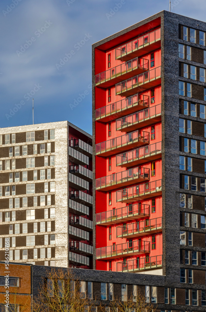 Fototapeta premium Utrecht, The Netherlands, March 24, 2023: modern brick residential buildings at the Uithof university campus
