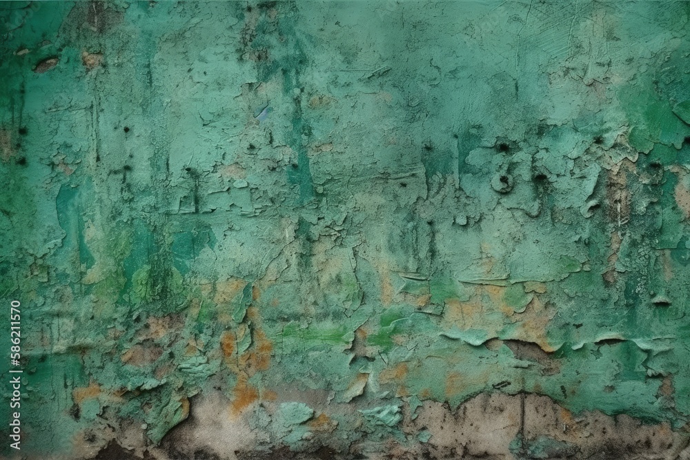 weathered green wall with peeling paint created with Generative AI technology