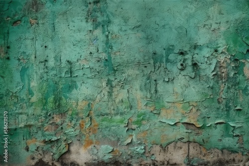 weathered green wall with peeling paint created with Generative AI technology