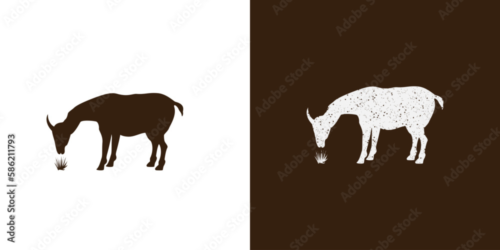 Obraz premium silhouette illustration of a cow eating grass. grunge vector