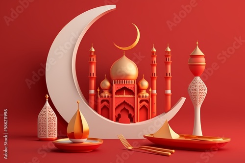 Ramadan kareem Decoration colorful 3D background. AI Generated