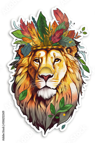 Lion sticker design, colorful big cat t shirt design. Generative ai
