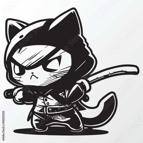 Hand drawn ninja cat character sketch