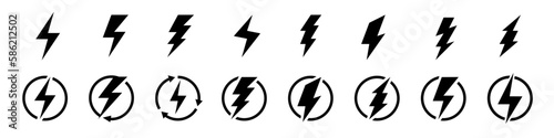Set lightning bolt or thunder icons set. Vector illustration set