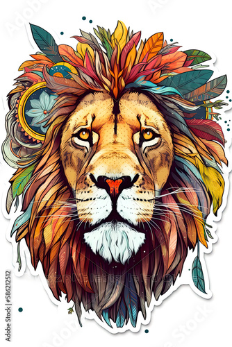 Lion sticker design, colorful big cat t shirt design. Generative ai