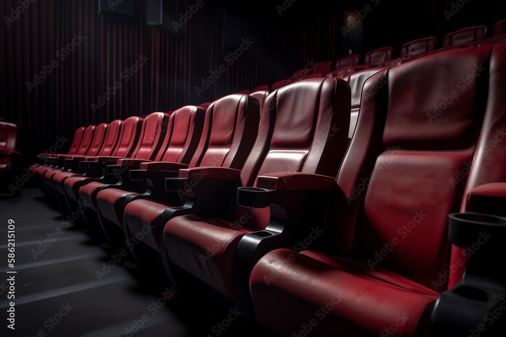 Fototapeta premium Empty comfortable red cinema seats. Theater Chairs. Generative AI