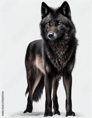 Black Wolf isolated in white background  Generative Ai