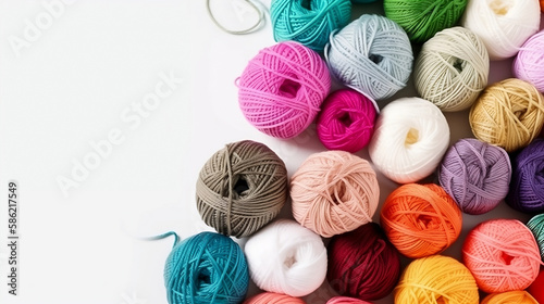 Many colorful balls of wool and cotton yarn for knitting generated by Ai