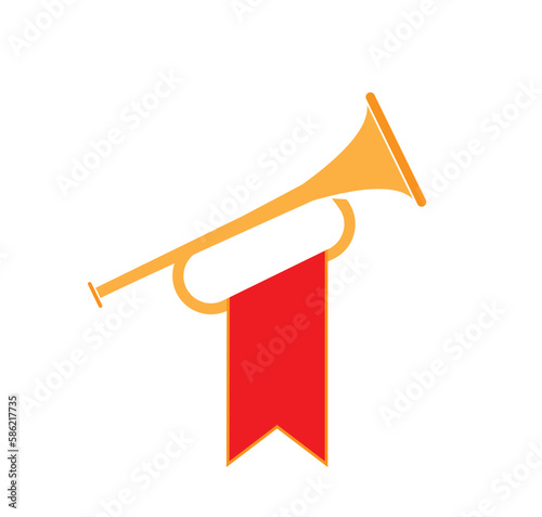 golden trumpet with flag isolated on white
