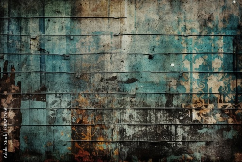 Rusty Grungy Wall Texture with Peeling Paint created with Generative AI technology