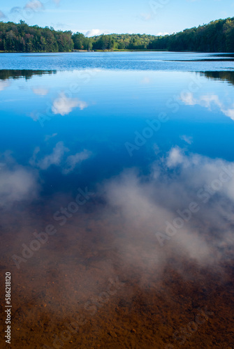 Beautiful mountain lake reflecting blue skies