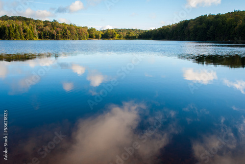 Beautiful mountain lake reflecting blue skies