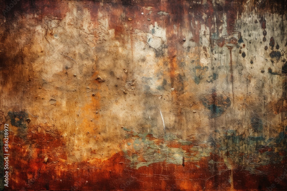 weathered and colorful wall with peeling paint and rusted metal created with Generative AI technology