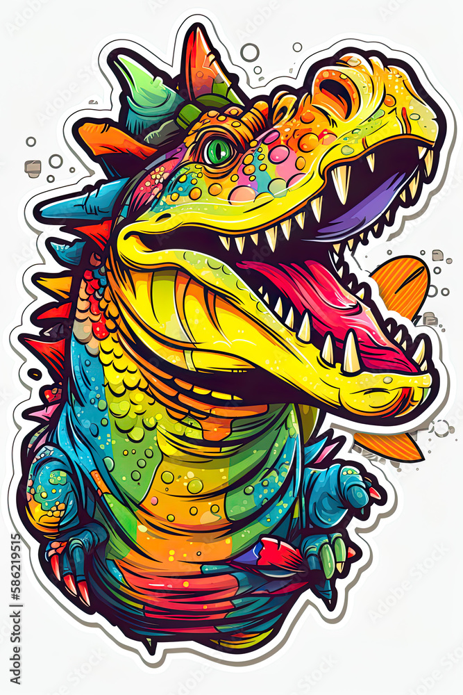 Cute reptile colorful design, detailed t-shirt art. Generative ai