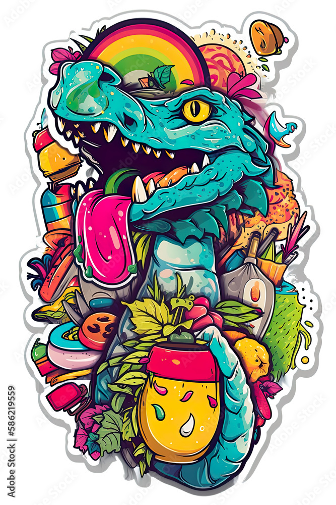 Cute reptile colorful design, detailed t-shirt art. Generative ai