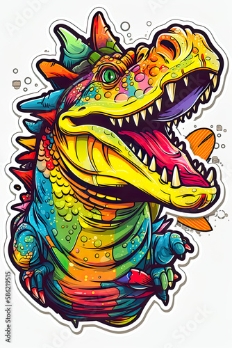 Cute reptile colorful design  detailed t-shirt art. Generative ai