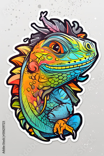 Cute reptile colorful design, detailed t-shirt art. Generative ai