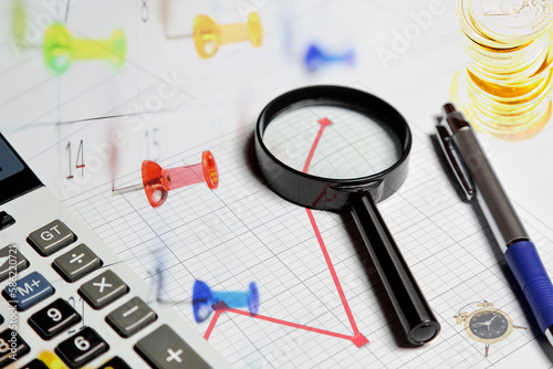 Wallpaper Mural graph with calculator and magnifying glass, business concept Torontodigital.ca