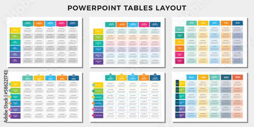 Sets of Presentations Table Templates, Tables Layout Design Vector Format, Infographics Table layout. Vector illustration for presentation