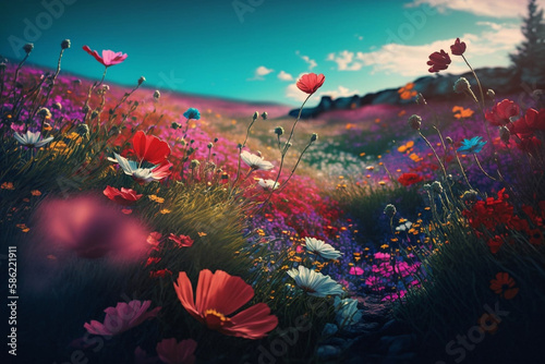 Spring Meadow  A Colorful Landscape Photography generative ai