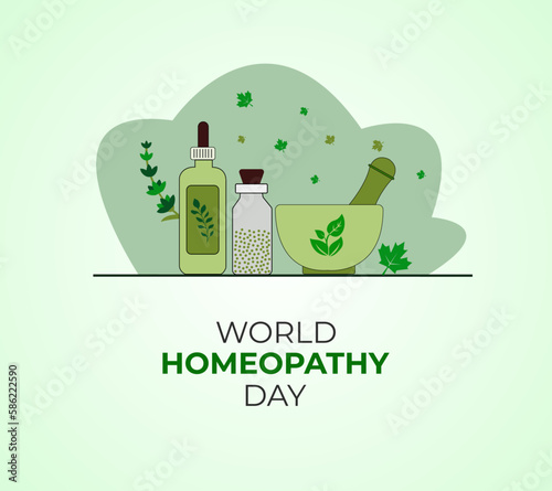 World Homeopathy Day. 10 April. Homeopathy Doctors day. Vector illustration. Template for background, banner, card, poster.
