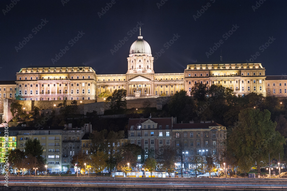 Royal Palace in Budapest, Hungary. Night photo shoot. Long exposure.