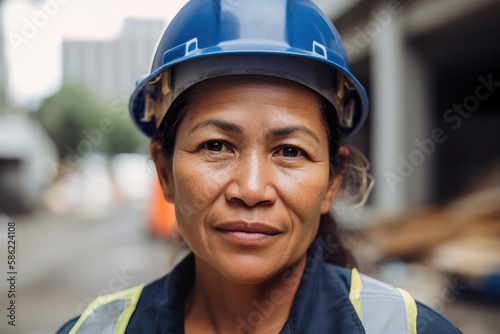 Close up portrait of an Island engineer wearing a hard hat. Generative AI. photo