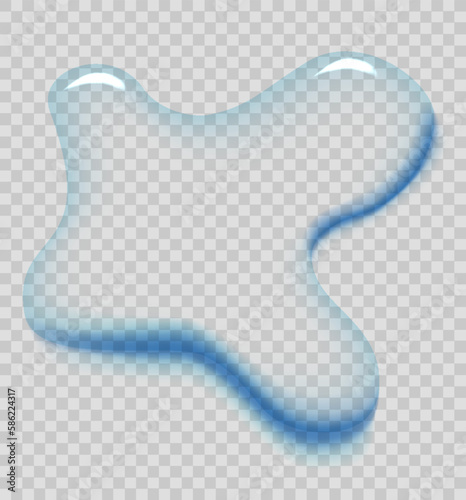 Water puddle drop. Top view liquid splashes, wet environment. Water spill or aqua scattered drop isolated on transparent background