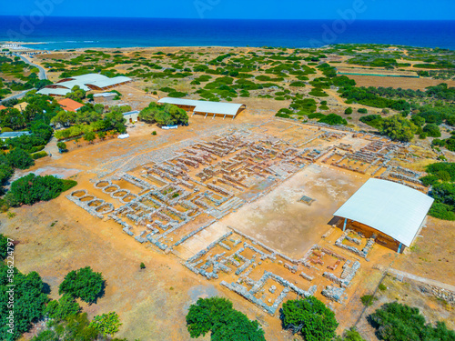 Aerial view of Malia Palace Archaeological Site at Crete island in Greece photo