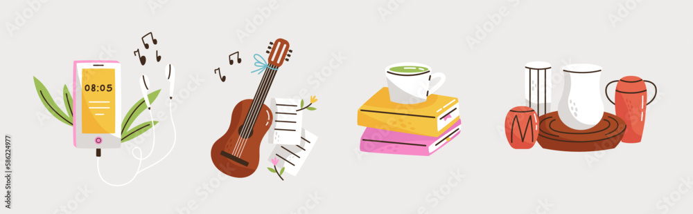 Set of colorful hobbies illustration Set of colorful hobbies illustration