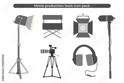 Freshnel lighting with Lighstand, Director's Chair, Spotlight, Par Led, Boom Mic Pole, Headphone Cable, Camera with Tripod Stand for Movie Purpose, Cinema, Bioscope, Education Film