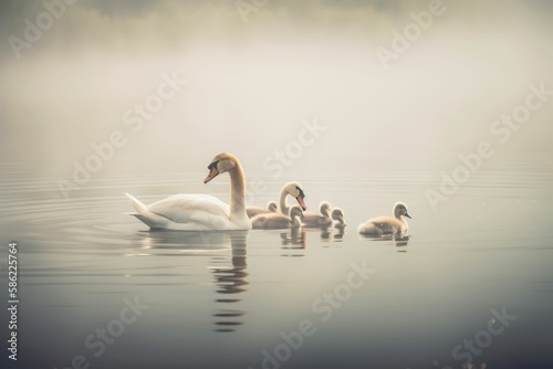 Canvas Print swans on the lake, generative AI