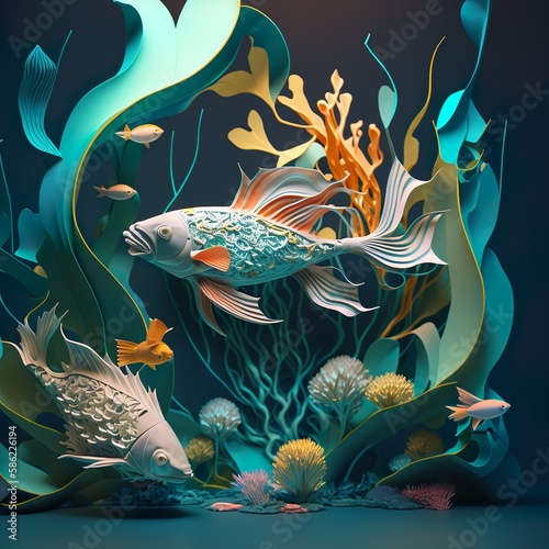 Stylized corals and underwater world. Generative AI