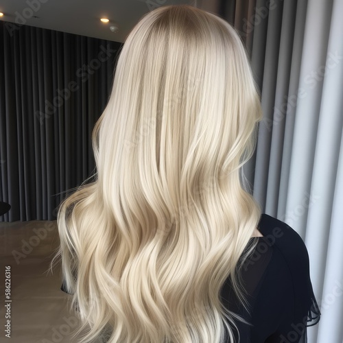 beautiful blonde hair of a woman back view, generative AI