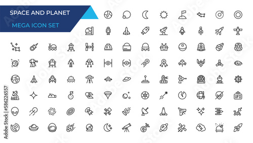 Fényképezés space and planet Vector Line Icons, thin line style