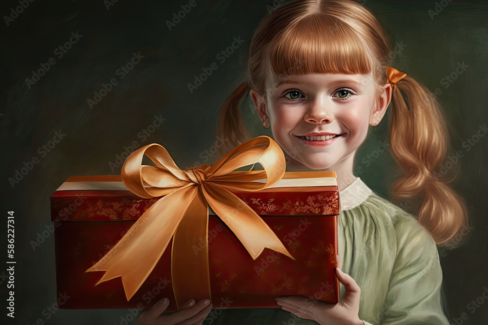 Happy girl with gift box. Generative Ai Happy girl with gift box. Generative Ai