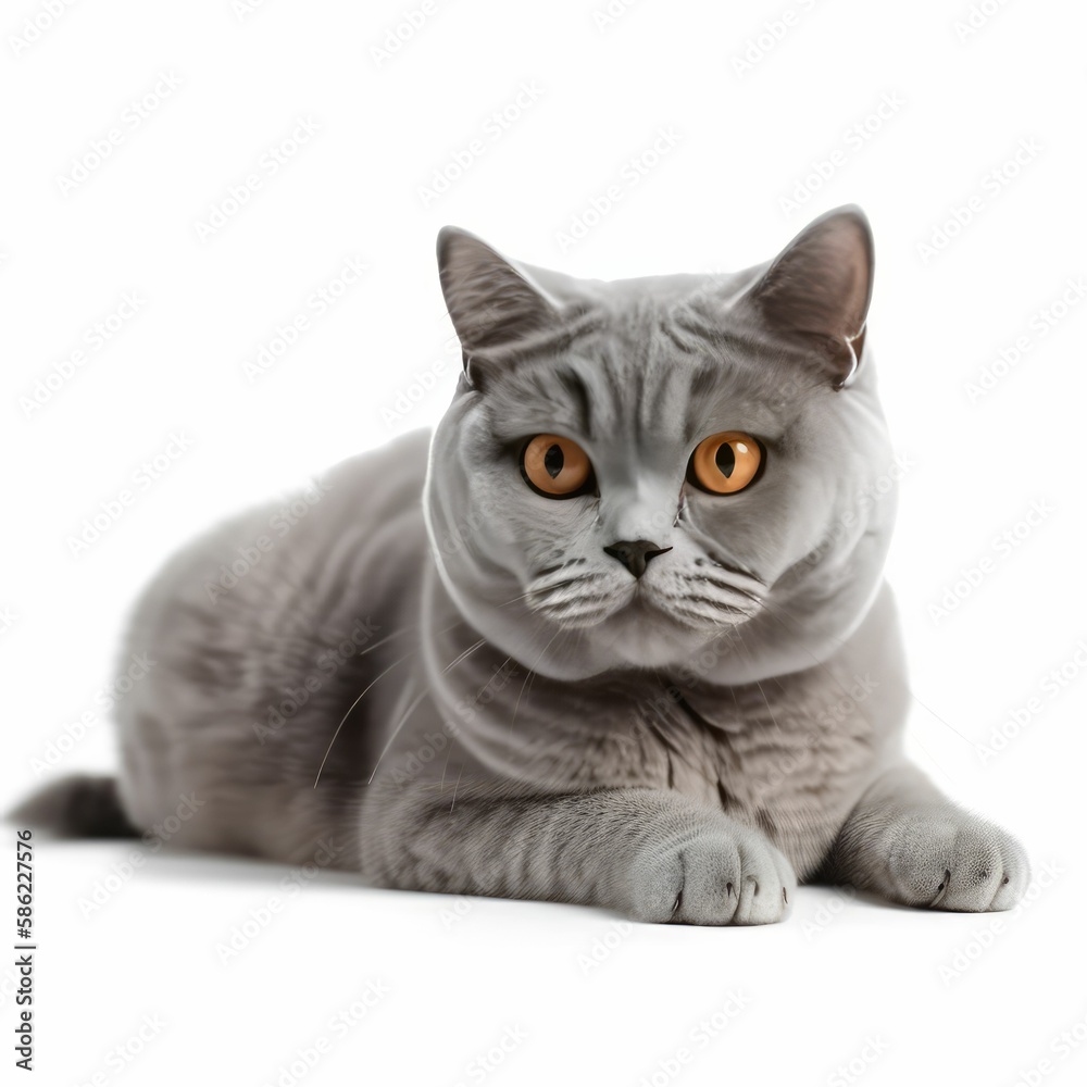 British cat isolated on white, generative AI British cat isolated on white, generative AI