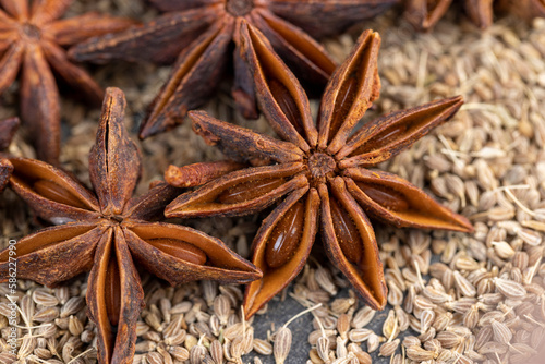 Whole fragrant star-shaped Anise Spices