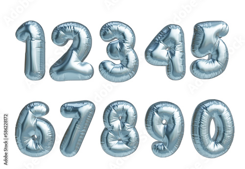 Obraz na płótnie Set of numbers from 1 to 10 in the shape of a blue metallic balloon