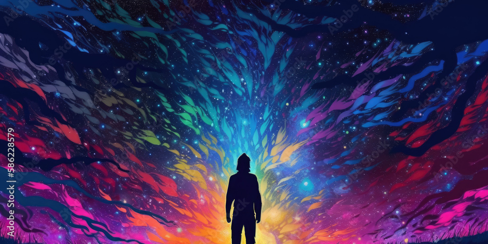 Fotografie Cosmic Human Silhouette Artwork. (Generative AI)