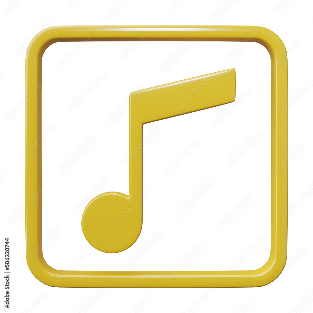 3D rendering. Music note icon isolated on transparent background. Design element for song, melody or tune. 3D rendering. Music note icon isolated on transparent background. Design element for song, melody or tune.