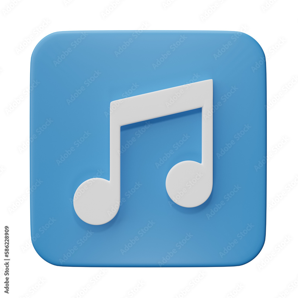3D rendering. Music note icon isolated on transparent background. Design element for song, melody or tune. 3D rendering. Music note icon isolated on transparent background. Design element for song, melody or tune.