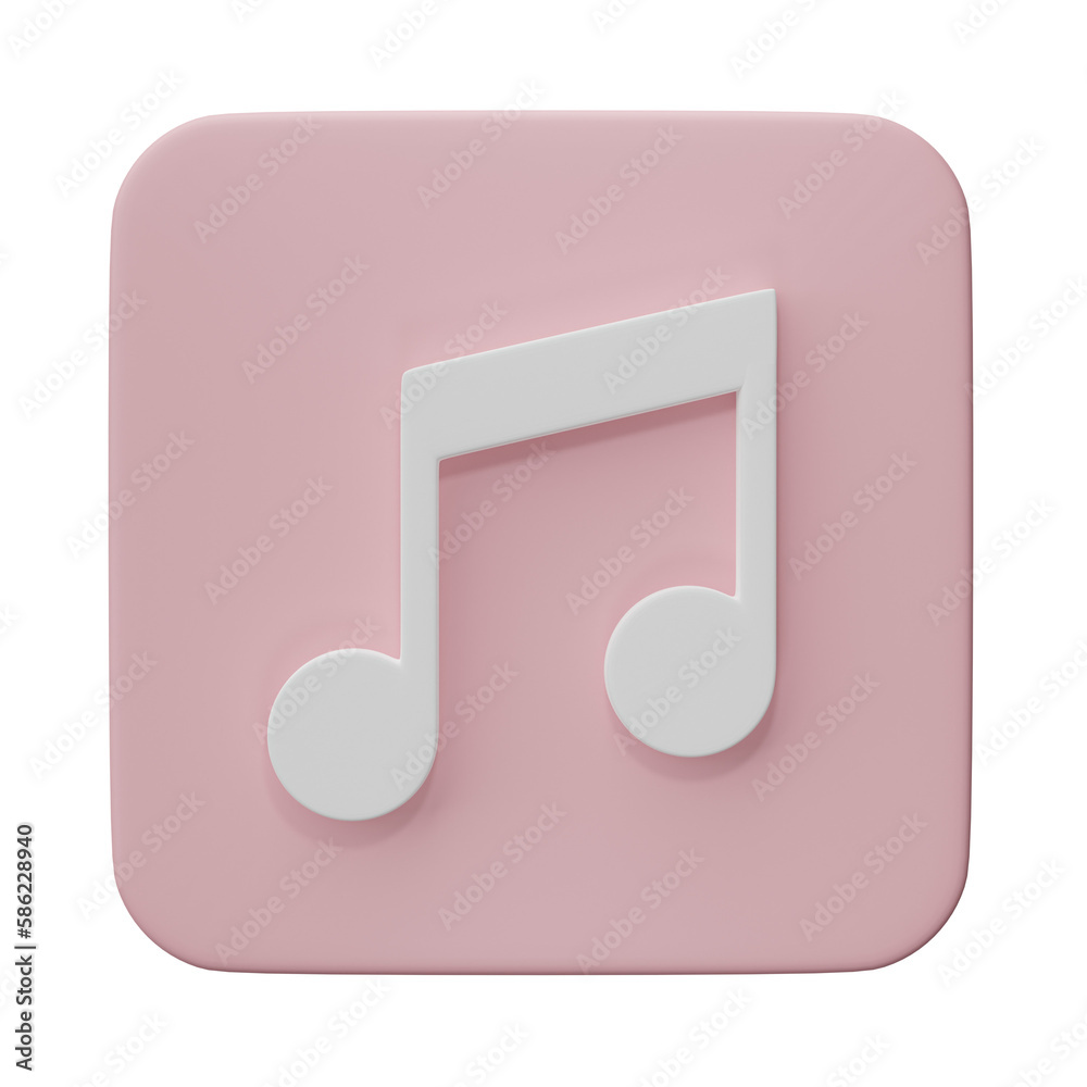 3D rendering. Music note icon isolated on transparent background. Design element for song, melody or tune. 3D rendering. Music note icon isolated on transparent background. Design element for song, melody or tune.